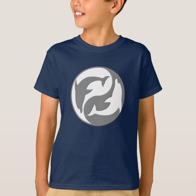 Grått och White Yin Yang Dolphins Shirt T (Framsida)
