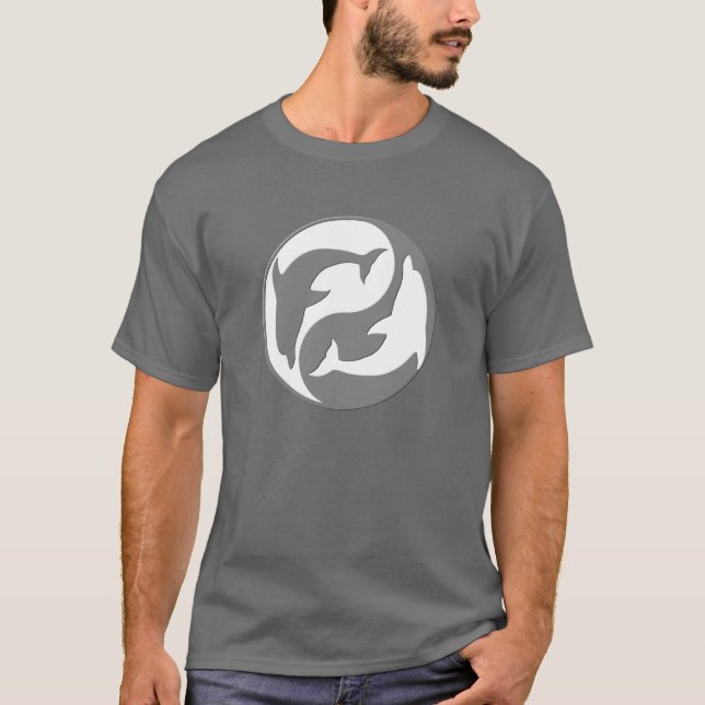 Grått och White Yin Yang Dolphins Shirt T-shirt (Framsida)