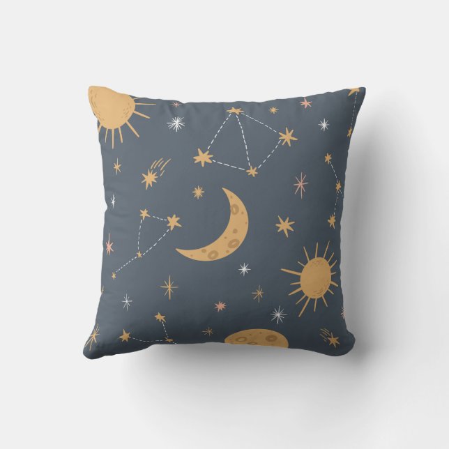 Grått Ochre Hand plockade Illustrated Star Kudde (Baksida)