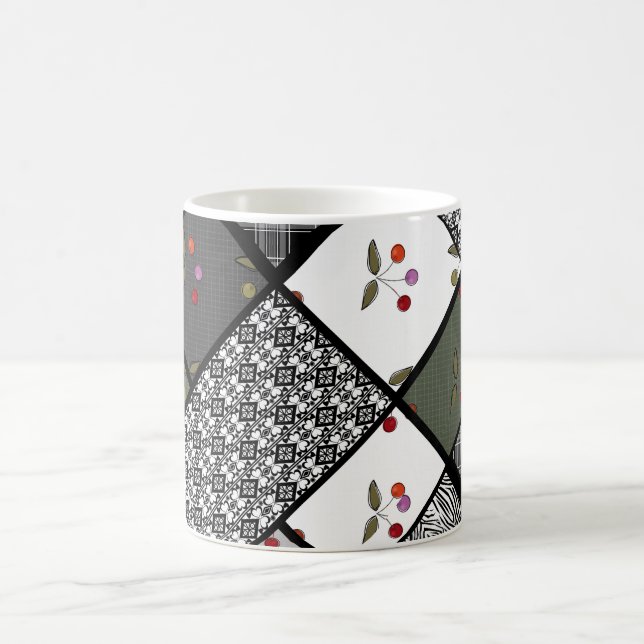 Grått Olive rustik patchwork mönster Kaffemugg (Center)