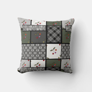 Grått Olive rustik patchwork mönster Kudde