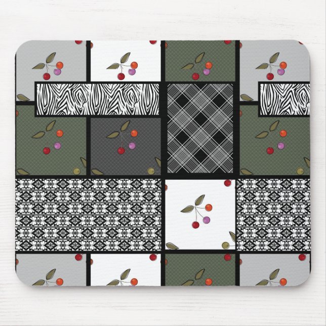Grått Olive rustik patchwork mönster Musmatta (Framsidan)