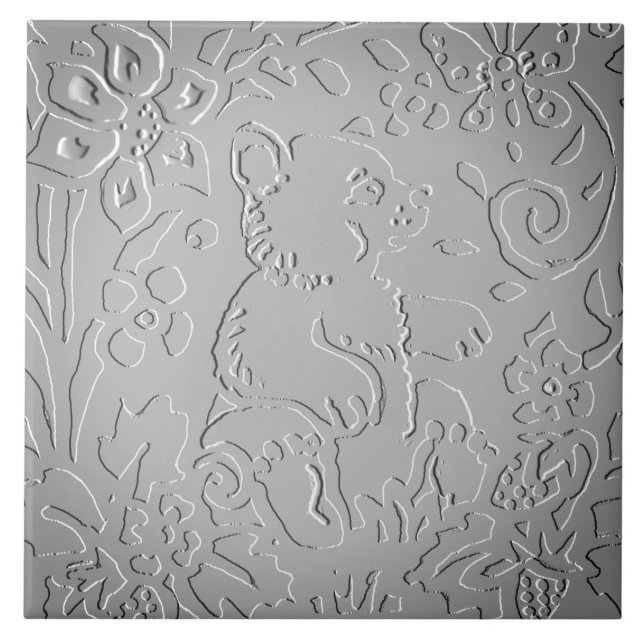 Grått Ombre Bear Woodland Embossed Blommigt Natatu Kakelplatta (Framsidan)