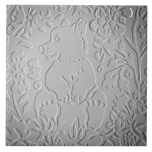 Grått Ombre Bear Woodland Embossed Blommigt Natatu Kakelplatta (Framsidan)