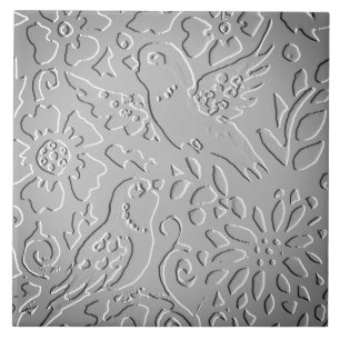 Grått Ombre Bird Woodland Embossed Blommigt Natat Kakelplatta