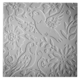 Grått Ombre Bird Woodland Embossed Blommigt Natatu Kakelplatta