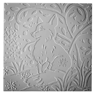 Grått Ombre Fox Woodland Embossed Winter Snowflak Kakelplatta