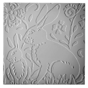 Grått Ombre Rabbit Woodland Embossed Blommigt Nat Kakelplatta