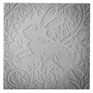 Grått Ombre Rabbit Woodland Embossed Blommigt Nat Kakelplatta