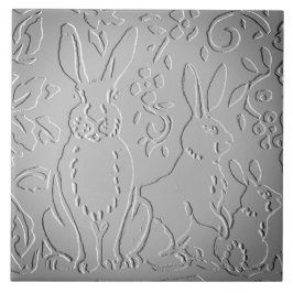 Grått Ombre Rabbit Woodland Embossed Blommigt Nata Kakelplatta