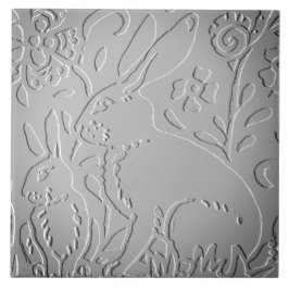 Grått Ombre Rabbit Woodland Embossed Blommigt Nata Kakelplatta