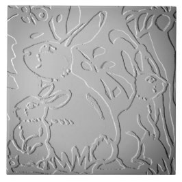 Grått Ombre Rabbit Woodland Embossed Blommigt Nata Kakelplatta