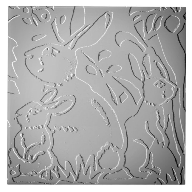 Grått Ombre Rabbit Woodland Embossed Blommigt Nata Kakelplatta (Framsidan)