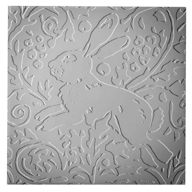 Grått Ombre Rabbit Woodland Embossed Blommigt Nata Kakelplatta (Framsidan)