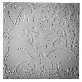 Grått Ombre Rabbit Woodland Embossed Blommigt Nata Kakelplatta