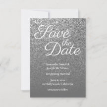 Grått Ombre Silver Glitter Photo Save Date