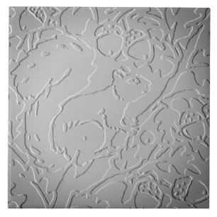 Grått Ombre Squirrel Woodland Embossed Acorn Oak Kakelplatta
