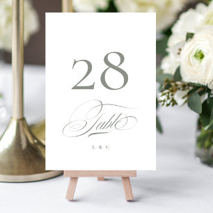 Grått on White Elegant Calligraphy Bröllop Bordsnummer
