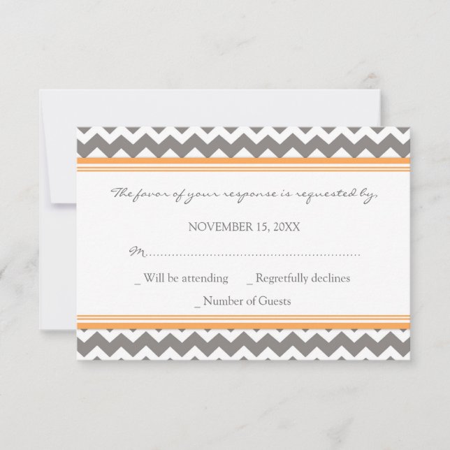 Grått Orange Chevron OSA Bröllop Card Kort (Framsida)