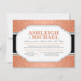 Grått & Orange Damast Bröllopsfest ENDAST Inbjudningar