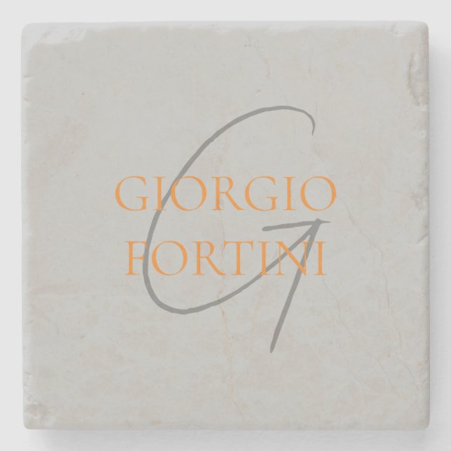 Grått-Orange ditt namn - första monogram Modern Stenunderlägg (Framsidan)