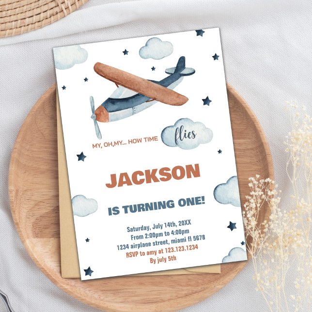 Grått Orange Flygplanets födelsedagsinbjudningar Inbjudningar (Gray Orange Airplane Birthday Invitations)
