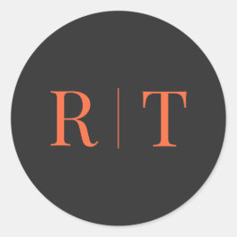 Grått orange Monogram Bröllop Runt Klistermärke