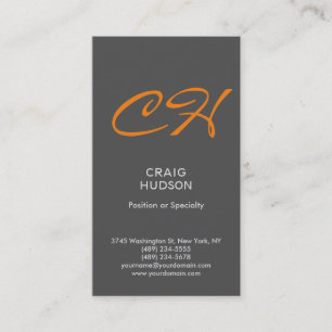 Grått Orange Monogram Professionell Affärskort Visitkort