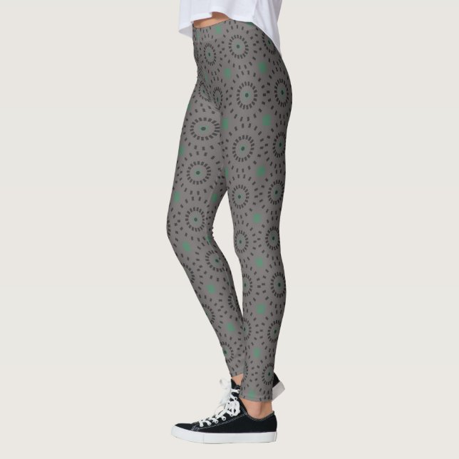 Grått på Grått Circles Mönster Loely Leggings (Vänster)