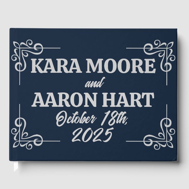 Grått på Slate Blue Edwardian Bröllop Gästböcker (Framsida)