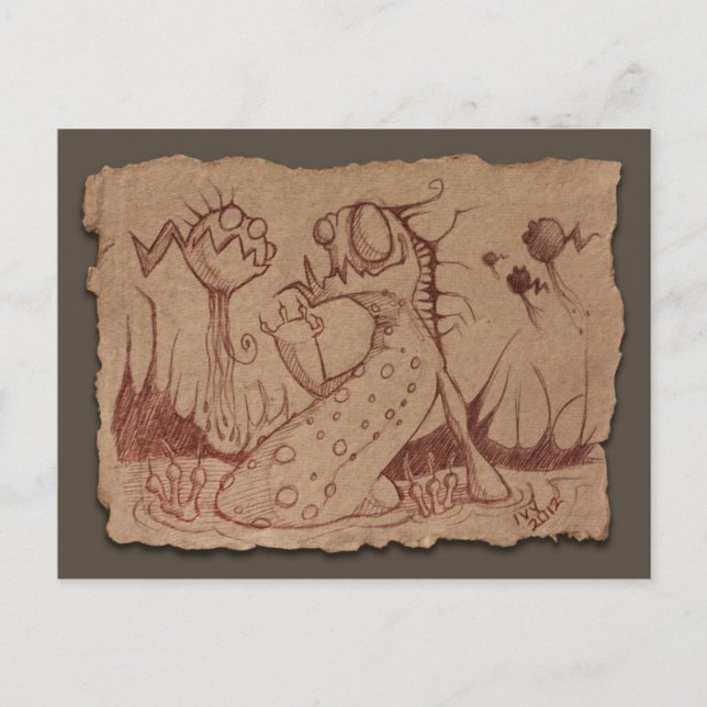 Grått Papper Sketch: Swamp Sak Vykort (Framsida)