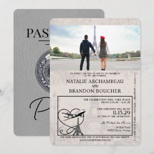 Grått Paris Pass Bröllop Inbjudningar