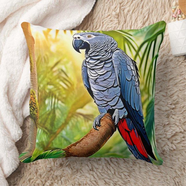 Grått Parrot Perch Kudde (Filt)