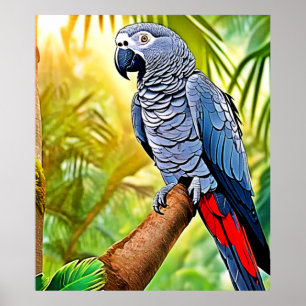 Grått Parrot Perch Poster