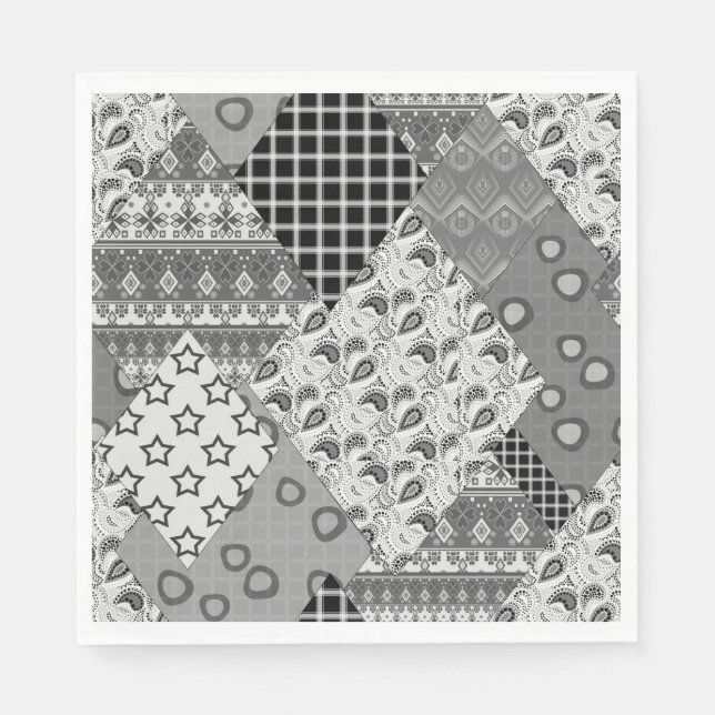 Grått Patchwork Patchwork Mönster Pappersservett (Framsidan)