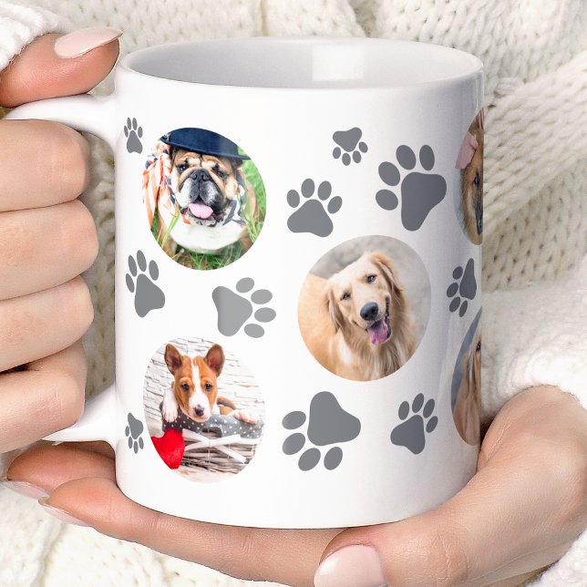 Grått Pawprint 8 Pet Hund Photo Collage Kaffemugg (Skapare uppladdad)