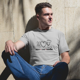 Grått Peace Kärlek Nursing-uppskattning T Shirt