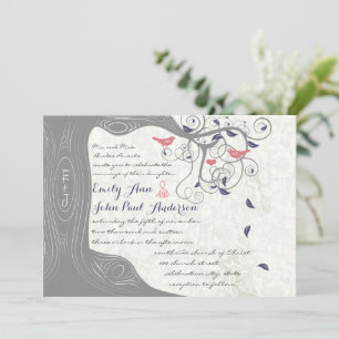 Grått Peach Lapis Blue Love Bird Wedding bjudande Inbjudningar