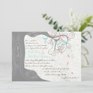 Grått Peachy Rosa Mitty Aqua Love Bird Bröllop Inbjudningar