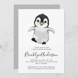 Grått Penguin Baby Shower Inbjudningar