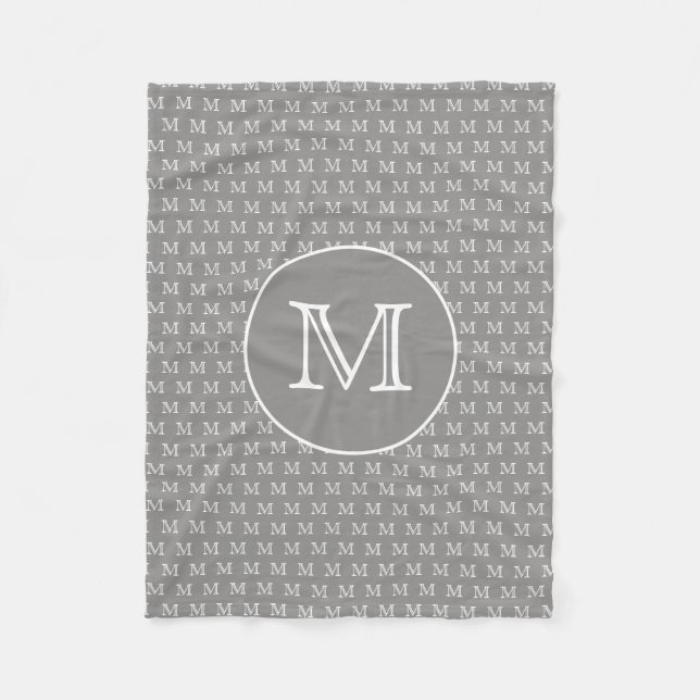 Grått Personal Monogram Mönster Fleecefilt (Framsidan)