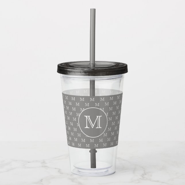 Grått Personal Monogram Mönster Take Away Mugg (Framsida)