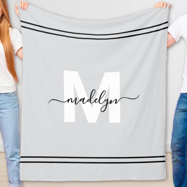 Grått Personligt Namn Monogram Fleecefilt (Gray Personalized Name Monogram Fleece Blanket)