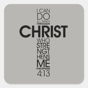 Grått Philippians 4:13 Bible Scripture Verse Fyrkantigt Klistermärke