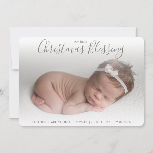 Grått Photo Birth Announcement Elegant jul Julkort (Framsida)