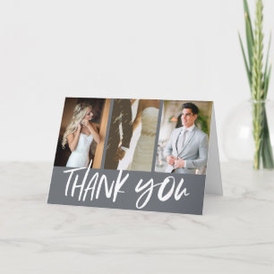 Grått Photo Hand Lettered Bröllop Tack Kort