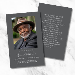 Grått Photo Sympathy Funeral Memorial Card Visitkort