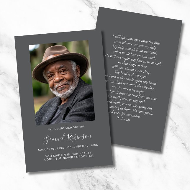 Grått Photo Sympathy Funeral Memorial Card Visitkort (Photo Memorial Prayer Card)