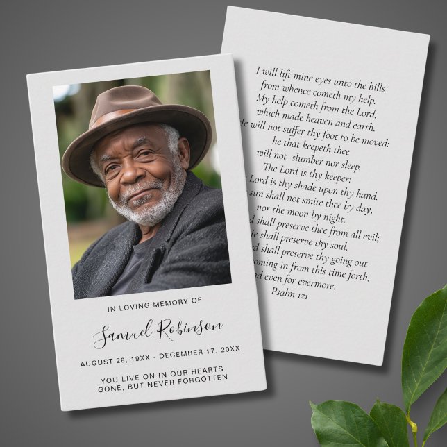 Grått Photo Sympathy Funeral Memorial Card Visitkort (Gray Photo Memorial Card)