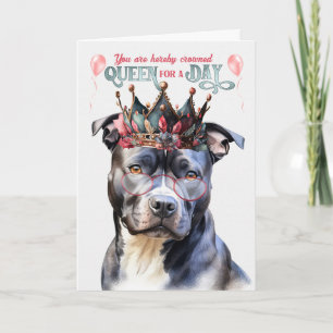 Grått Pit Hund Queen för en dag på födelsedagen Kort